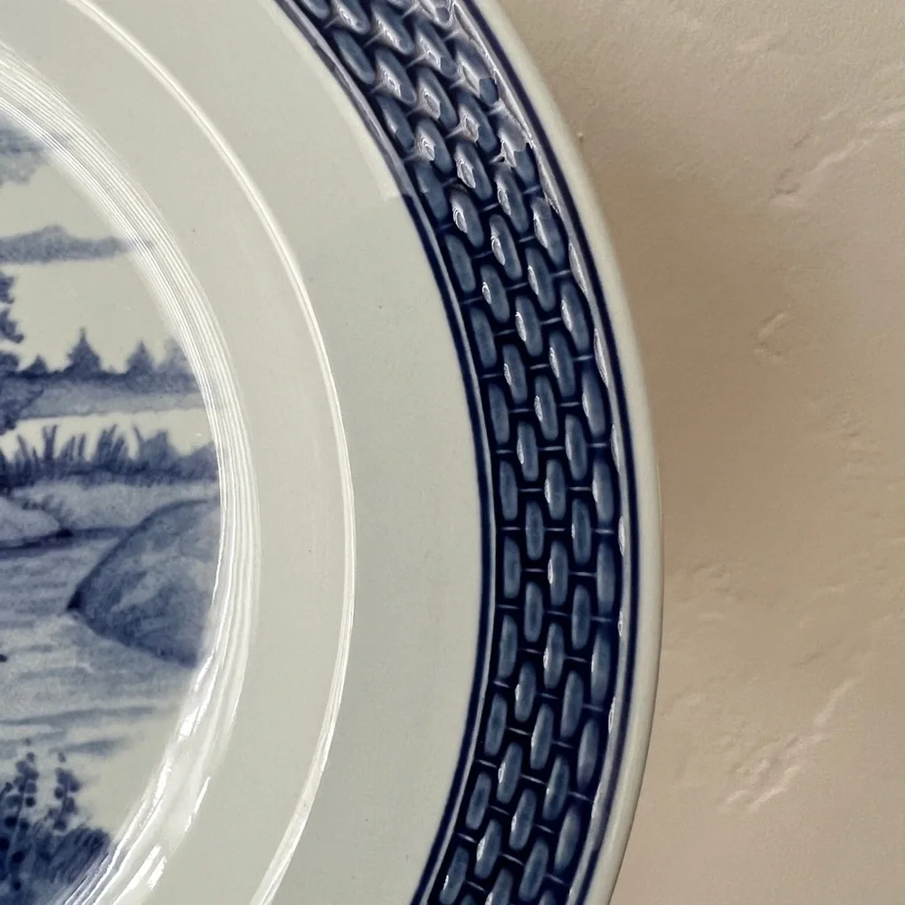 Royal Copenhagen Fajance blue white plate landscape Halvvejshójen RARE Denmark